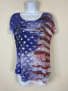 Rebecca Malone Women Size S American Flag T Shirt Stretch Sequins Paisley - Picture 1 of 5