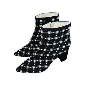Betsey Johnson Women’s Zoie Embellished Black Booties Size 11 Studded Pearls - Picture 1 of 11