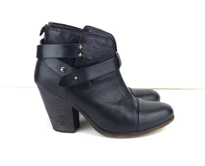 Botas Rag & Bone Mujer 36 5 EE. UU. Cuero Grada Negro Tirantes Tacón Bloque Tobillo Foto 1 de 4