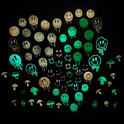 Glow In The Dark Vinyl Decal Smiley Face Drip Effect Lit Studio Decor Full Sheet - Image 1 of 4