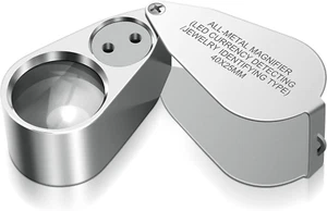 Leffis 40X Jewelers Loupe Magnifier Magnifying Glasses, LED/UV 1 Pack, Silver - Picture 1 of 7