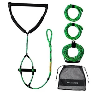 75ft Wakeboard Water Ski Kneeboard Rope with 15in Green and Black-4 Sections - Picture 1 of 8