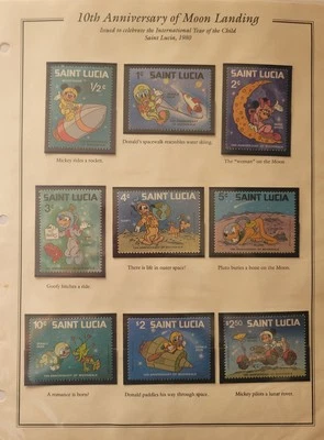 SAINT LUCIA 1980 DISNEY  9 STAMPS + SOUVENIR SHEET, MOUNTED, MNH. - Image 1 of 2