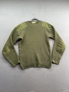 VTG LL Bean Sweater Mens Sz L Green Commando Wool Ribbed Patch Shoulder England - Picture 1 of 16