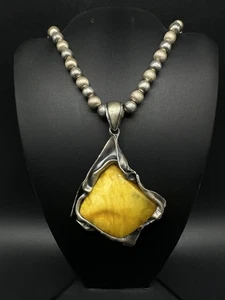 Sterling Silver Freeform Natural Butterscotch Baltic Amber Pendant Necklace 20” - Picture 1 of 10