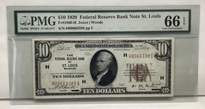 1929 $10 Federal Reserve Bank Note Of St. Louis Missouri PMG66 EPQ Fr1860-H - Picture 1 of 4