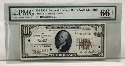 1929 $10 Federal Reserve Bank Note Of St. Louis Missouri PMG66 EPQ Fr1860-H - Image 1 of 4