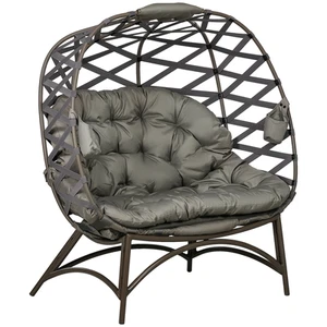Outsunny 2 Seater Egg Chair Outdoor with Cushion, Cup Pockets - Sand Brown - Picture 1 of 9
