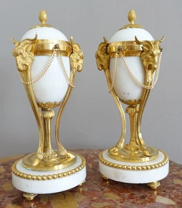 Paire de cassolettes en bronze doré & marbre - style Louis XVI - Imagen 1 de 11