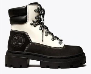 Tory Burch Miller Lug Sole Boots Chunky Heel White / Black Women’s Size 9.5 M VG - Picture 1 of 13
