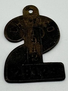 Etiqueta de perro antigua de Chicago de 1912 CDT 2 figuras - Imagen 1 de 5