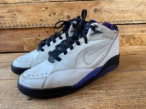 Vintage 90's Nike air flight mids basketball white leather sneakers UK 9 US 10 - Picture 1 of 15
