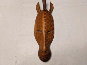 Wooden Hand Carved Giraffe African Safari Jungle Wall Art Hanging, 15" - Picture 1 of 3