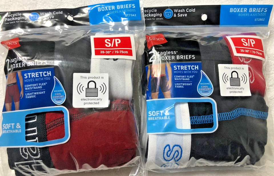 Hanes 2 Pack Mens Tagless Boxer Brief S/P 28-30 4 Boxers