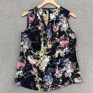 Tahari Top Womens Extra Small Blue Multi Sleeveless Keyhole Back Blouse Stretch - Picture 1 of 10