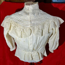 Antique Victorian Edwardian White Floral Flower Lace Embroidery Blouse Shirt