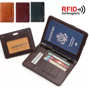 Slim PU Leather Travel Passport Wallet Holder RFID Blocking ID Card Case Cover - Picture 1 of 28