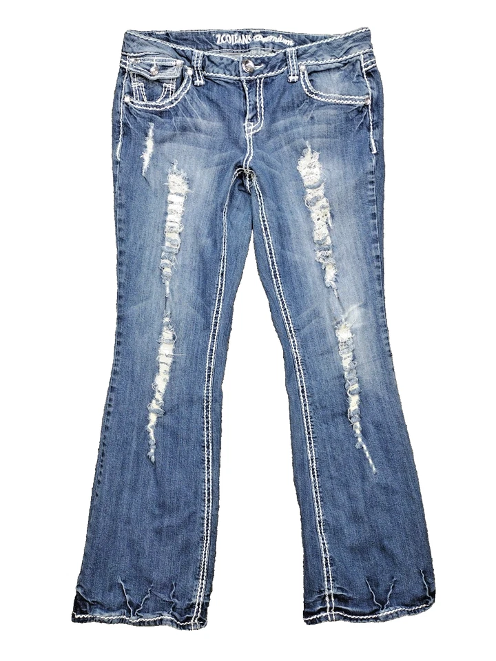 Pantalones de mezclilla ZCO vintage para mujer tiro bajo corte bota elástico talla 13 punto grueso brillante Foto 1 de 4