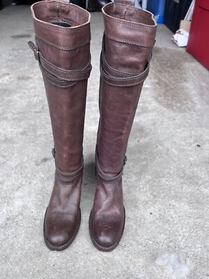 Frye 76396 Jane Strappy Brown Leather Womens High Riding Booties Boots Sz 5.5 B - Image 1 of 4