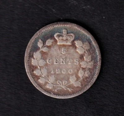 Canada 1900 Plain 5c Five Cent Silver Coin Queen Victoria Round "o" .925 #3 - Image 1 of 2