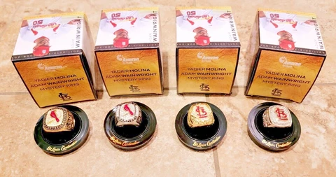 St Louis Cardinals Molina Wainwright Mystery Replica Ring 04 11 Busch SGA 2022 Cover