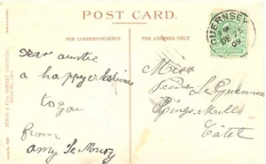 GB 1909, "GUERNSEY 9.AM DE 25 09" very rare. 25mm-CDS (Christmas-Day!) on VF PC - Picture 1 of 3