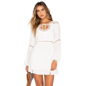For Love & Lemons X REVOLVE Long Sleeve Scoop Neck Lace Mini Dress Small - Picture 1 of 7
