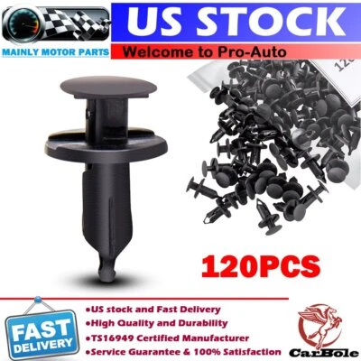 120 PIEZAS 8mm Clips de Parachoques Auto Agujero Coche Remaches de Plástico Sujetador Guardabarros Pin EE. UU. Foto 1 de 4