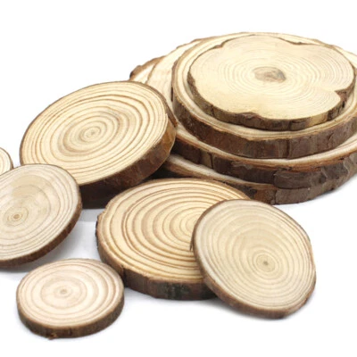 4-15CM Natural Wood Slices Discs Pine Wooden Circle with Tree Bark Log Craft DIY - Image 1 of 4