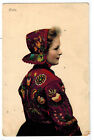 POSTCARD Sweden folk costume Floda embroidery ethnic type Dalarna fashion bonnet