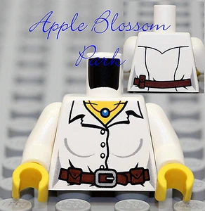 NEW Lego Female WHITE MINIFIG TORSO - Girl w/Button Shirt Brown Belt & Necklace - Picture 1 of 1