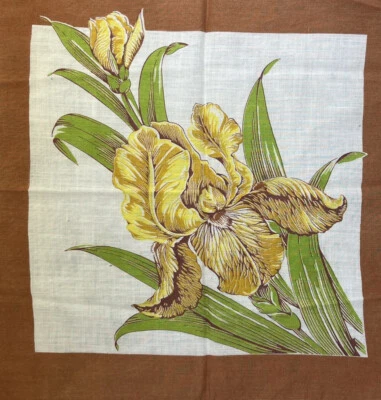 Vintage Lady’s 11” Tan HANDKERCHIEF Floral Orchid Hanky Distressed - Image 1 of 4