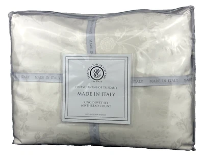 Juego de edredón Tessitura Toscana Telerie KING damasco algodón satén 600TC Italia marfil Foto 1 de 4