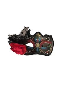 Masquerade Mardi Gras Mask Black Glittery Lace Netting Venetian - Picture 1 of 2