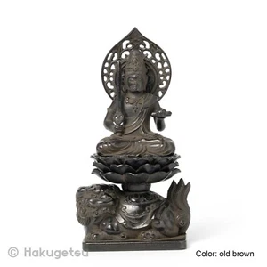 Japanische buddhistische Metallstatue des Mañjuśrī Bodhisattvas, 15 cm, altbraune Farbe - Bild 1 von 5