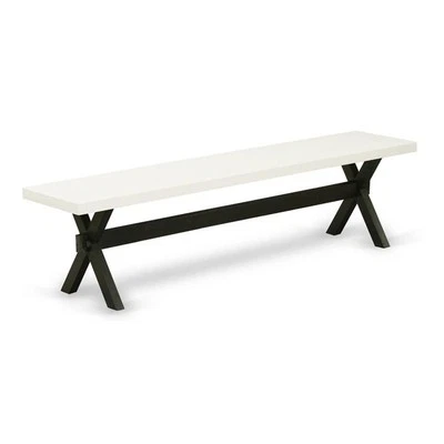 Banco de comedor de madera Pemberly Row estilo X 15x72" en negro/lino blanco Foto 1 de 4