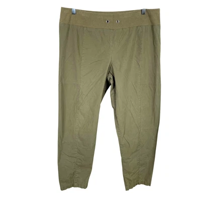 Eileen Fisher Organic Cotton Poplin Ankle Pants Womens L Army Green Stretch read - Image 1 of 4