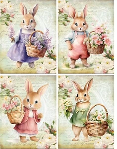 Easter Bunny Rabbit basket Vintage 8 glossy blank card with envelopes - Picture 1 of 3