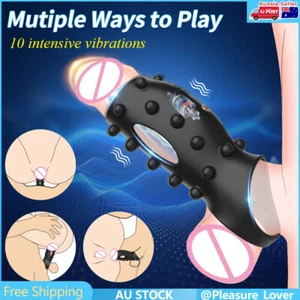 Penis Sleeve Vibrating Cock Ring Vibrator Testicles Stimulator Couples Sex Toys - Picture 1 of 19