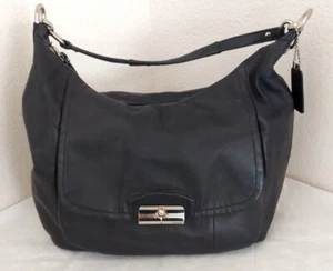 Coach F22309 Kristin Black Leather With Pink Liner Python Hobo Shoulder Bag - Picture 1 of 12
