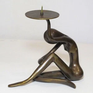 Candelabro Modernista Bronce Pricket, Dama Desnuda - Imagen 1 de 7