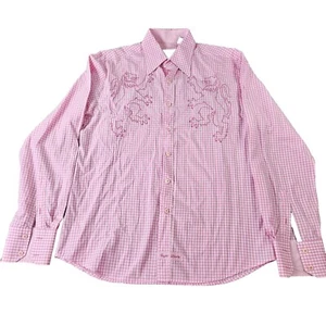 English Laundry Mens Shirt Size M Pink White Plaid Logo Embroidered 100% Cotton - Picture 1 of 10