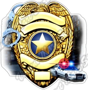 Police Gold Badge Officer Law Cop Cuffs Car Bumper Vinyl Sticker Decal 4.6" - Picture 1 of 1