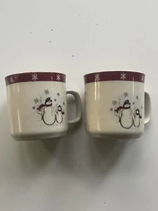 Royal Seasons Stoneware Snowman Set Of 2 Coffee Mugs Snowflake Red 8oz. - Picture 1 of 7