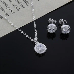 925 cute nice silver Crystal wedding necklace earring jewelry set charm women - Picture 1 of 3