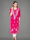 Plus Size Chikan Aari Work Rayon Kurtas/Kurti for Women | 3xl To 8xl | Pink