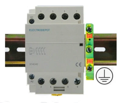 4 Pole Lighting Contactor NO 40A, 110/120V coil, 50A, 30A, Ground lug w Din rail - Image 1 of 4