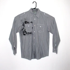 Roar Men's Shirt Size Large Gray Striped Embroidered Long Sleeve Button UP - Picture 1 of 6