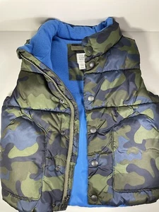 Gap Toodler Boy Best  Size 4 T Camouflage Print Blue Lining Snap Buttons Pockets - Picture 1 of 7