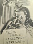 Allegheny Metal Stainless Steel Milk Cans Dairy Cows Girl Vintage Print Ad 1940